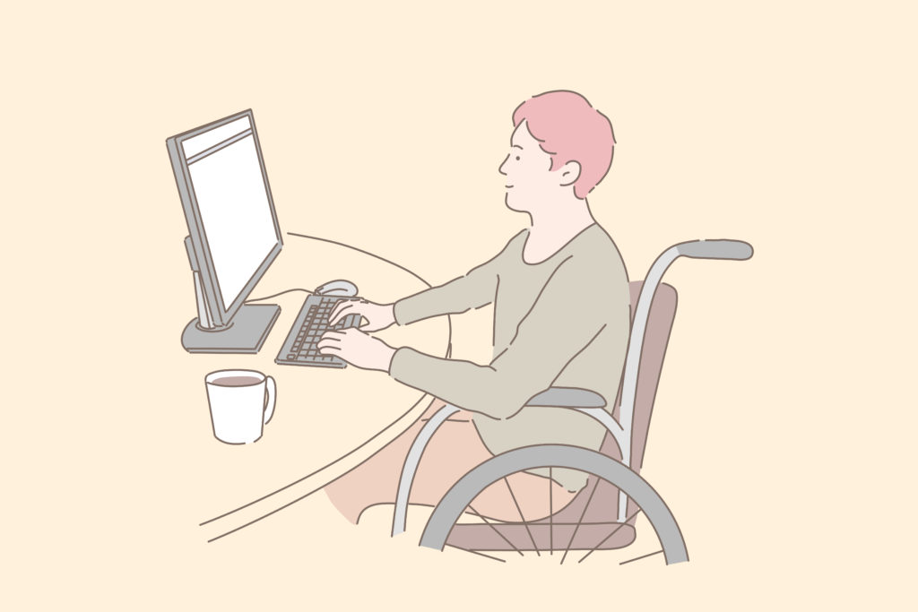 Persona ipovedente con disabilità fisica al lavoro